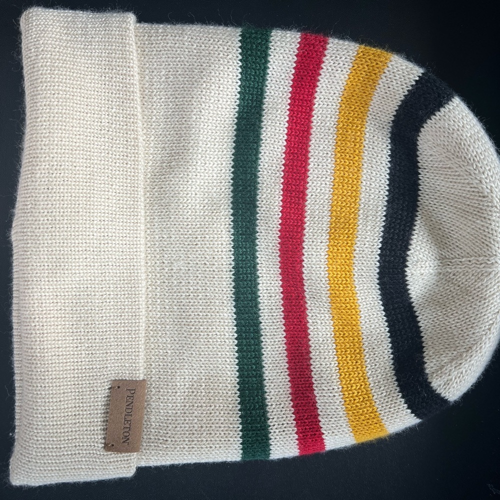 Pendleton Cream and Red Knit Beanie Hat